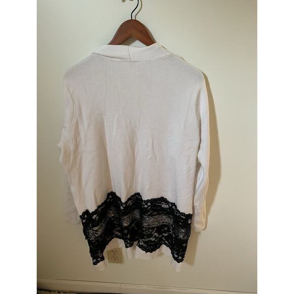 Chicos Lace Drama Cardigan Sweater Sz 2 US Large Black White Long Sleeve Shimmer - Picture 3 of 7